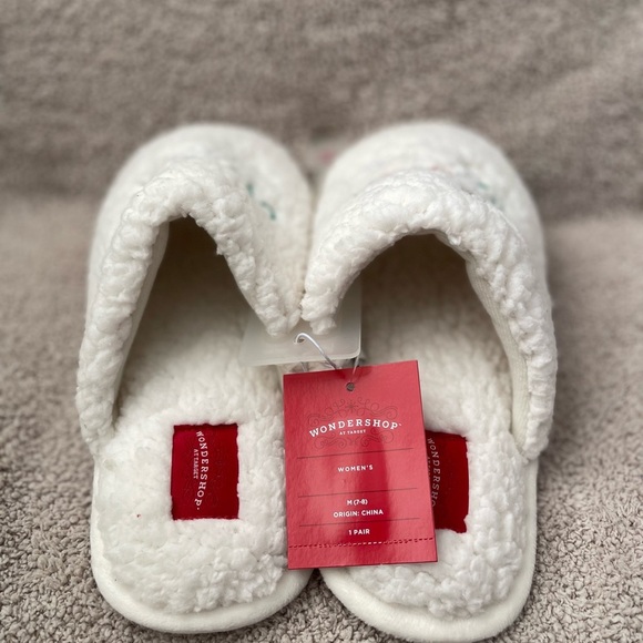 Wondershop White Fuzzy Slippers with Colorful Embroidery - Picture 3 of 4